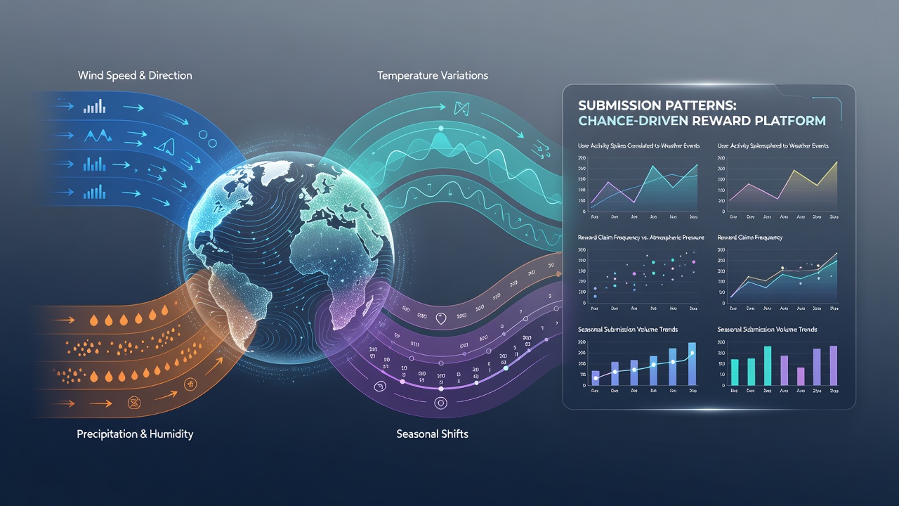 Atmospheric data graphs showing correlation between weather variables and reward platform entry timing