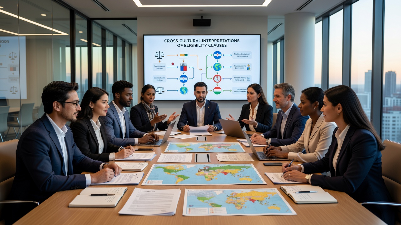 Diverse professionals reviewing translated giveaway rules on tablets in a modern office setting