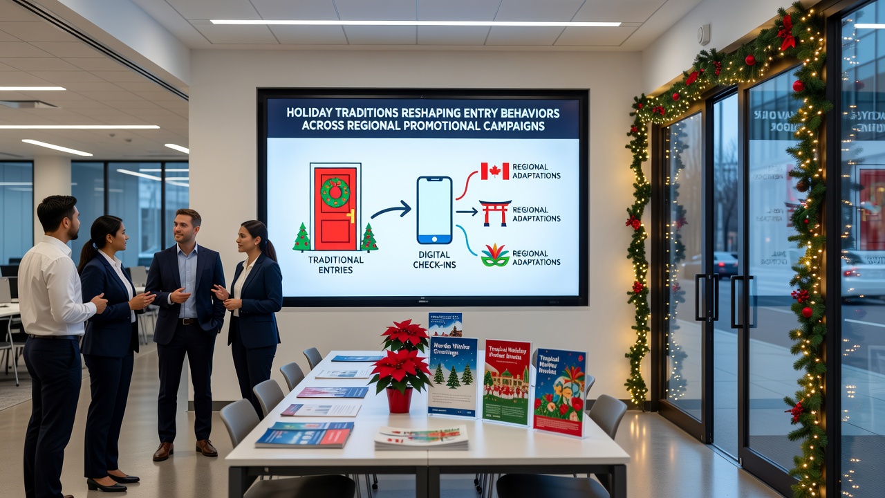 Diverse participants completing promotional entries on mobile devices during festive gatherings