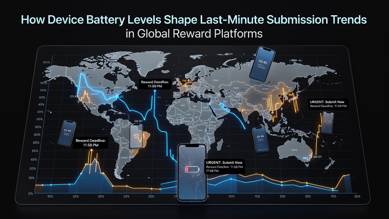 Graph showing battery level percentages correlated with submission timestamps on global reward platforms