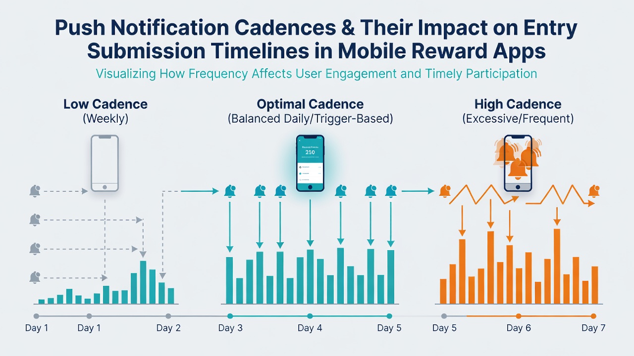 Analytics dashboard displaying entry submission timelines influenced by push notification schedules