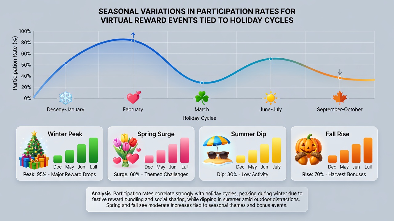 Illustration of users engaging with holiday-themed virtual reward events on mobile devices during seasonal peaks