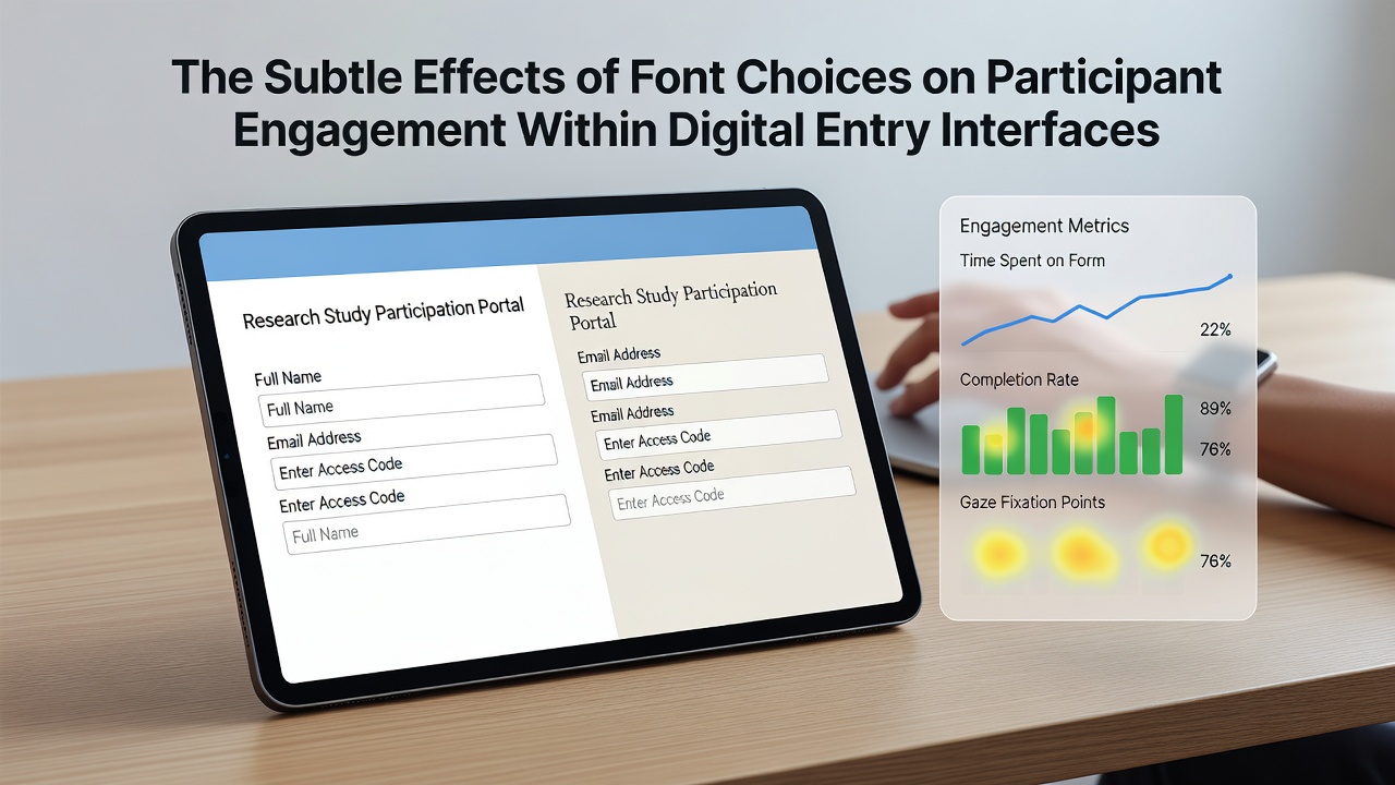 Digital entry interface displaying varied font styles that influence user interaction patterns